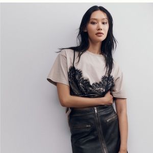 DOLAN Oversized Lace-Layered Crew T-Shirt